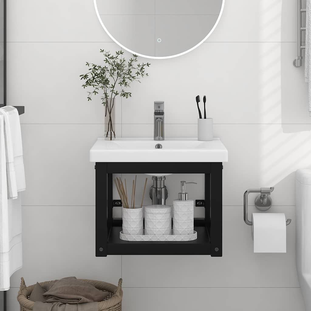 vidaXL Bathroom Washbasin Frame | Black | Powder-coated iron | Small 1