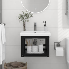 vidaXL Bathroom Washbasin Frame | Black | Powder-coated iron | Small 1