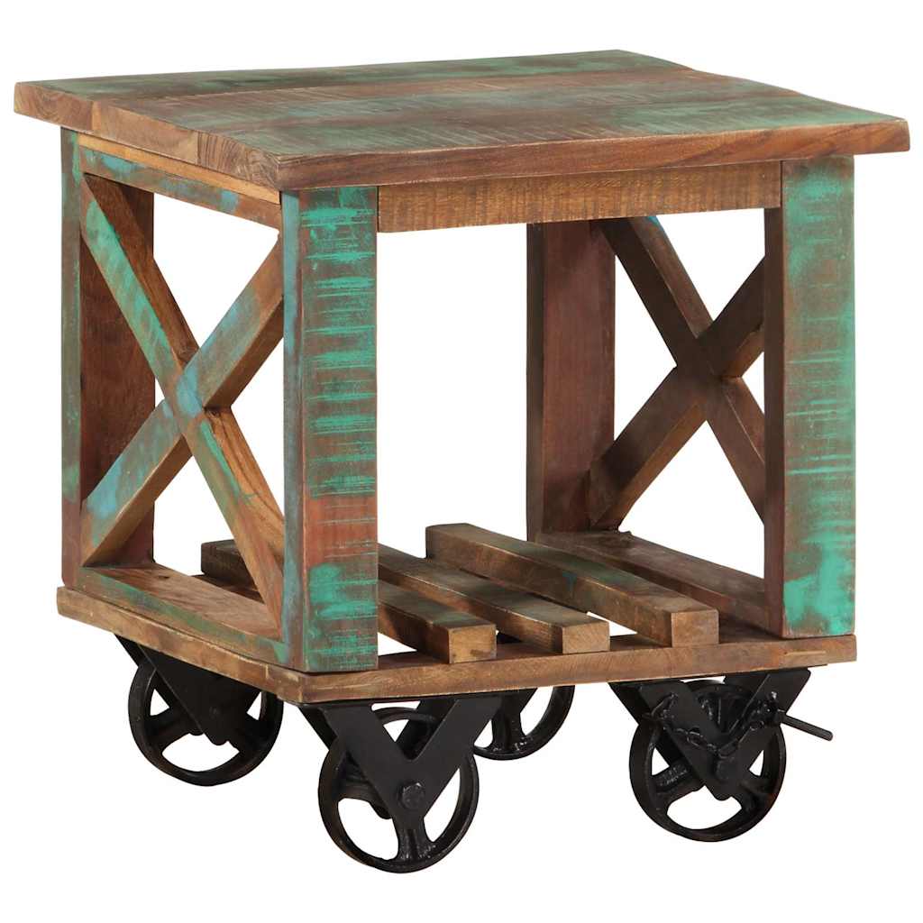338005 vidaXL Side Table with Wheels 40x40x42 cm Solid Wood Reclaimed 3