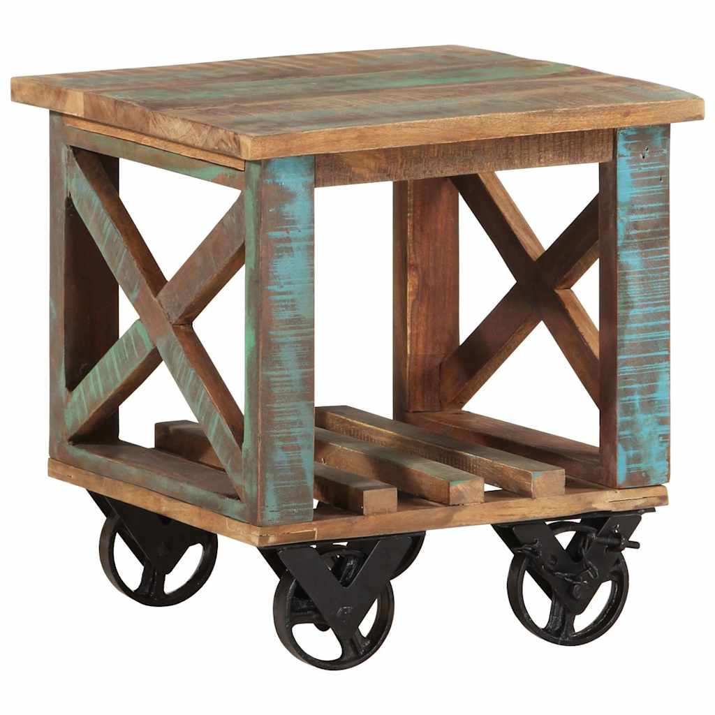 338005 vidaXL Side Table with Wheels 40x40x42 cm Solid Wood Reclaimed 4