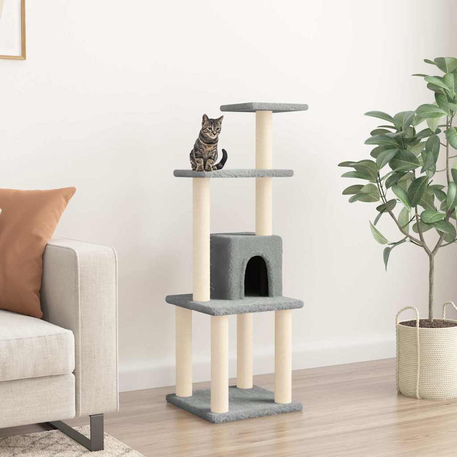 171467 vidaXL Cat Tree with Sisal Scratching Posts Light Grey 105 cm 1