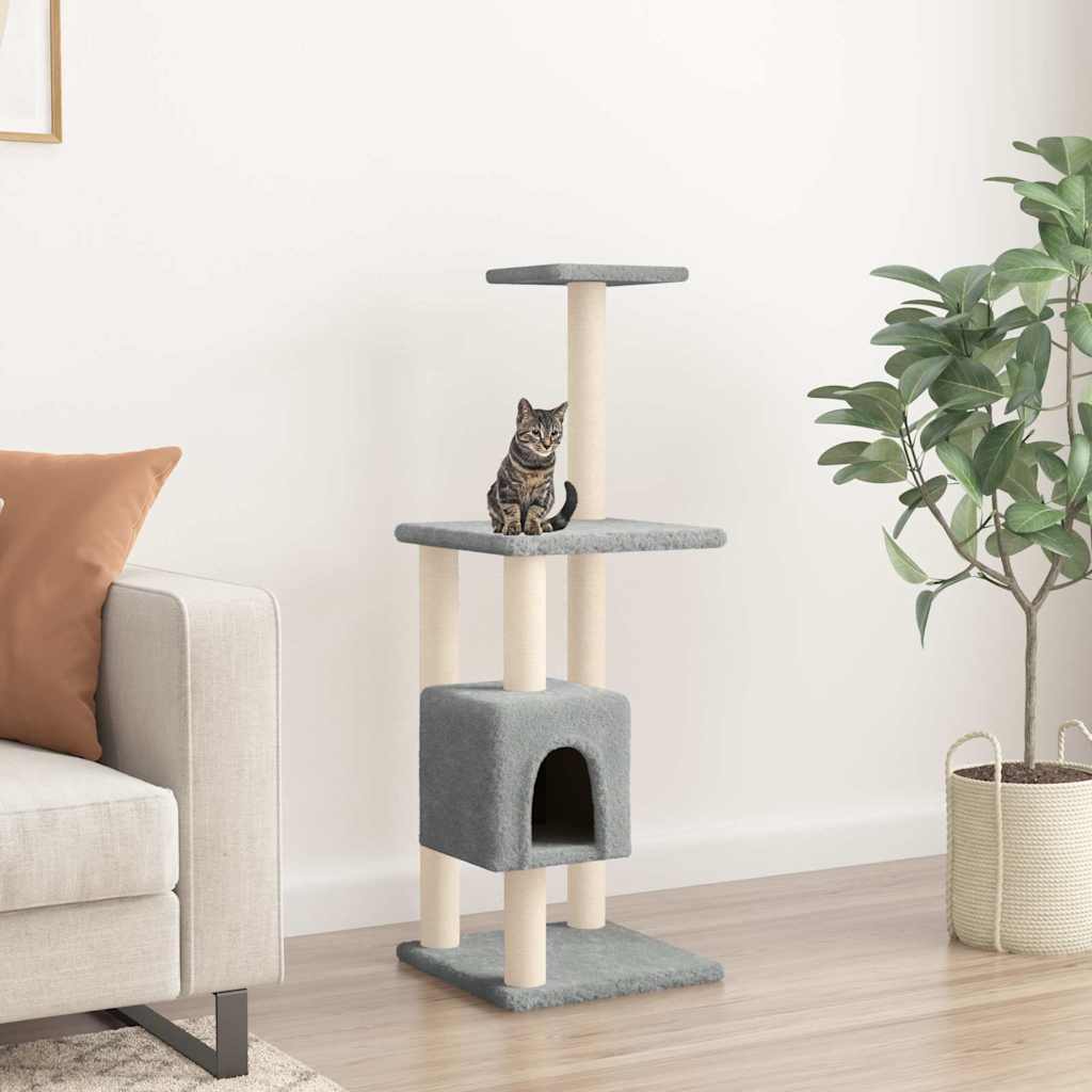 vidaXL Cat Tree | Light grey | Engineered wood, plush, sisal | 104 cm tall 1