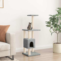 vidaXL Cat Tree | Light grey | Engineered wood, plush, sisal | 104 cm tall 1