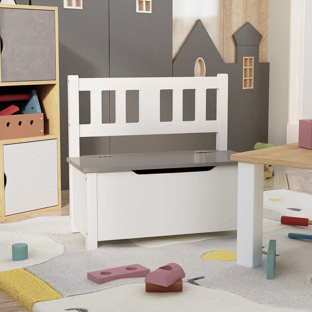 Children Storage Bench 60x30x55 cm MDF White and grey