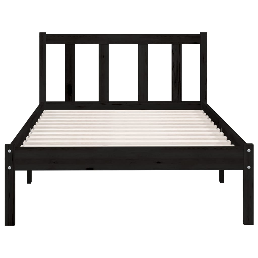 vidaXL Bed Frame without Mattress Black Solid Wood Small Single 4