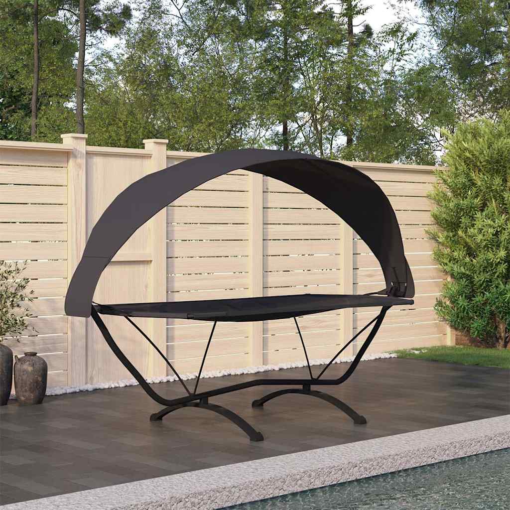 Outdoor Lounge Bed with Canopy Steel and Oxford Fabric Black