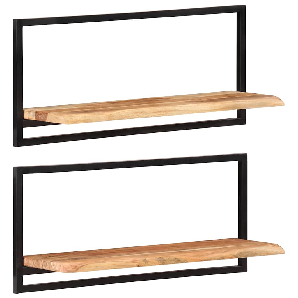 vidaXL Wall Shelf | Set of 2 | Natural Wood with Black Frame 1