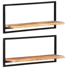 vidaXL Wall Shelf | Set of 2 | Natural Wood with Black Frame 1