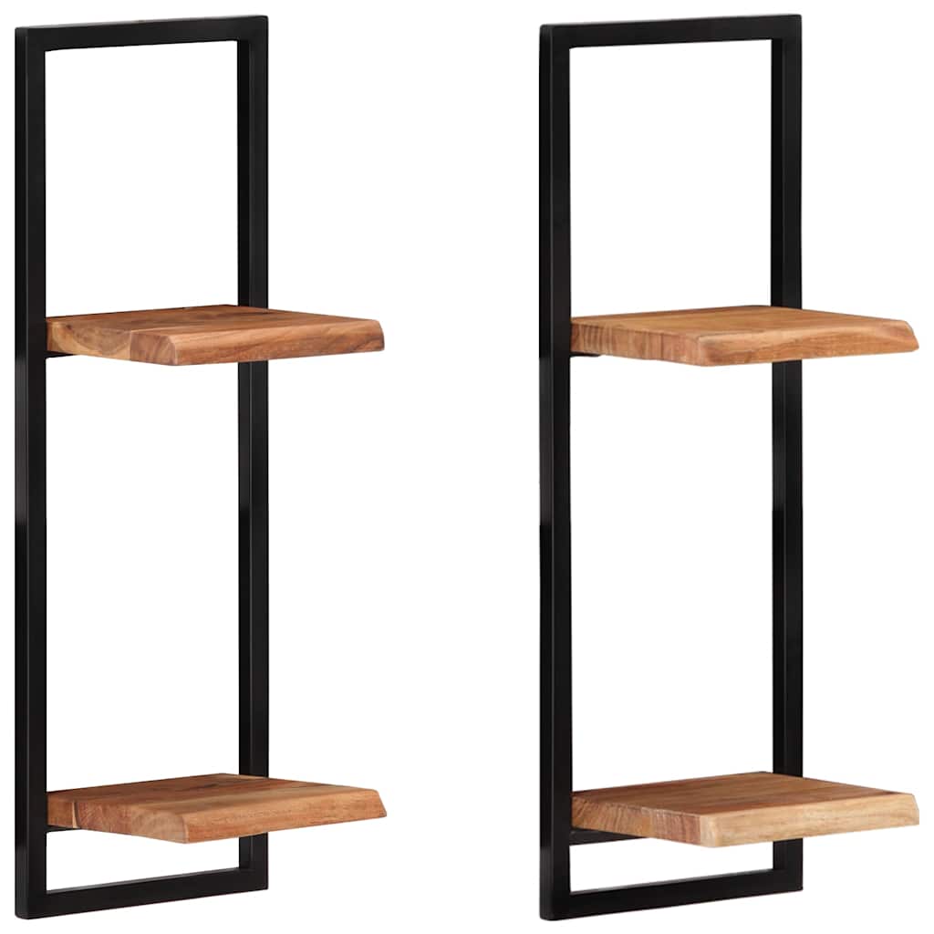 vidaXL Wall Shelf | Set of 2 | Natural wood and black | Solid Acacia wood, Steel 2
