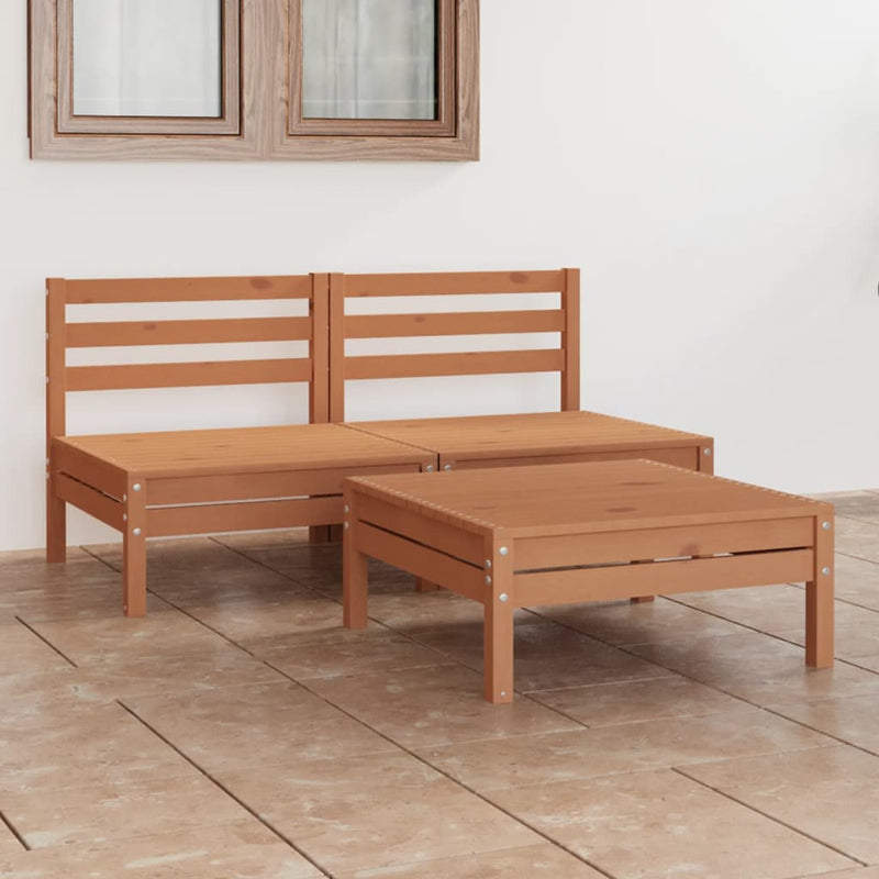 Conjunto de salón de jardín de 3 piezas de madera maciza de pino color marrón miel