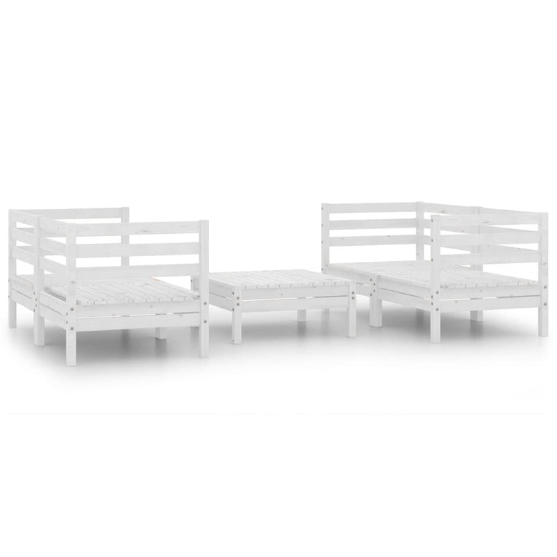 5 Piece Garden Lounge Set White Solid Pinewood