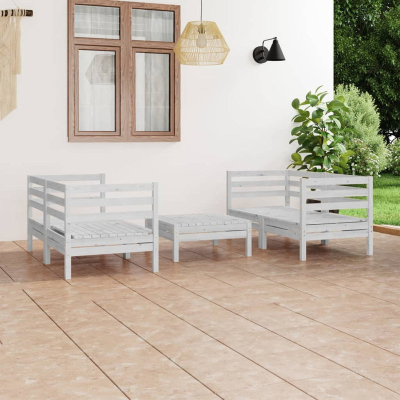 5 Piece Garden Lounge Set White Solid Pinewood