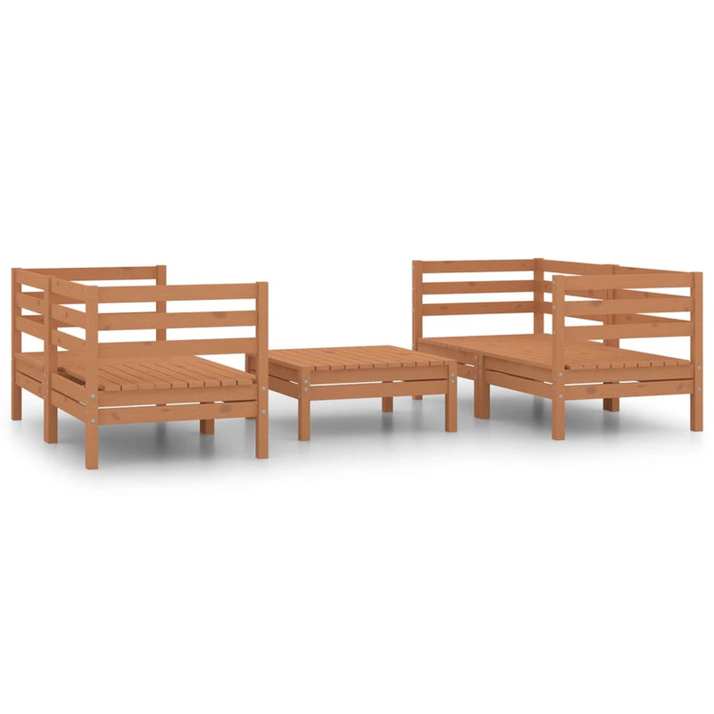 5 Piece Garden Lounge Set Honey Brown Solid Pinewood