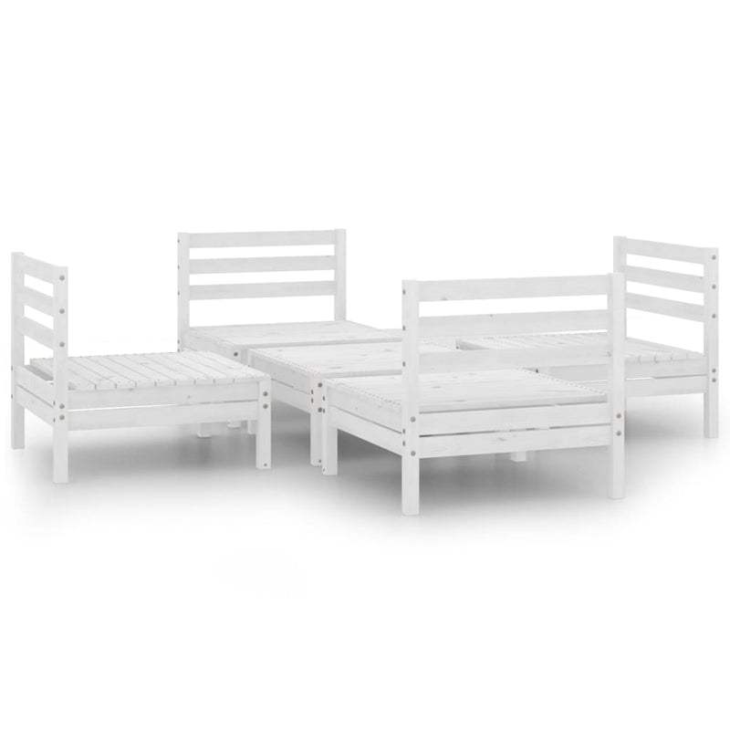 5 Piece Garden Lounge Set White Solid Pinewood