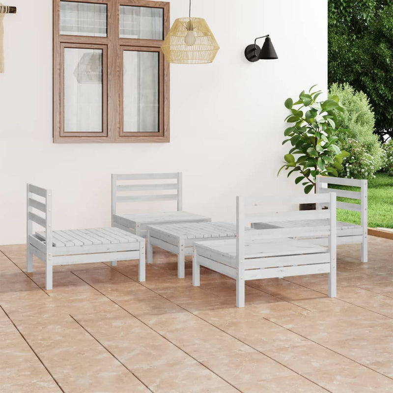 5 Piece Garden Lounge Set White Solid Pinewood