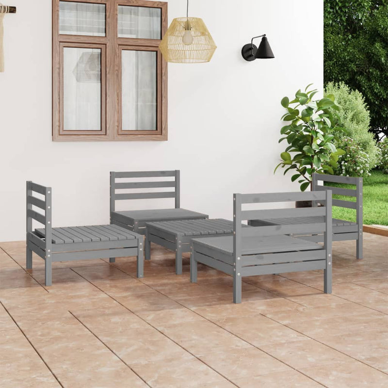 5 Piece Garden Lounge Set Grey Solid Pinewood