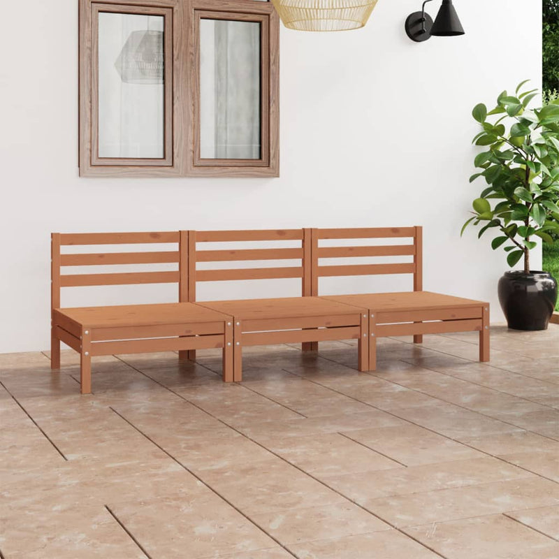 Conjunto de salón de jardín de 3 piezas de madera maciza de pino color marrón miel