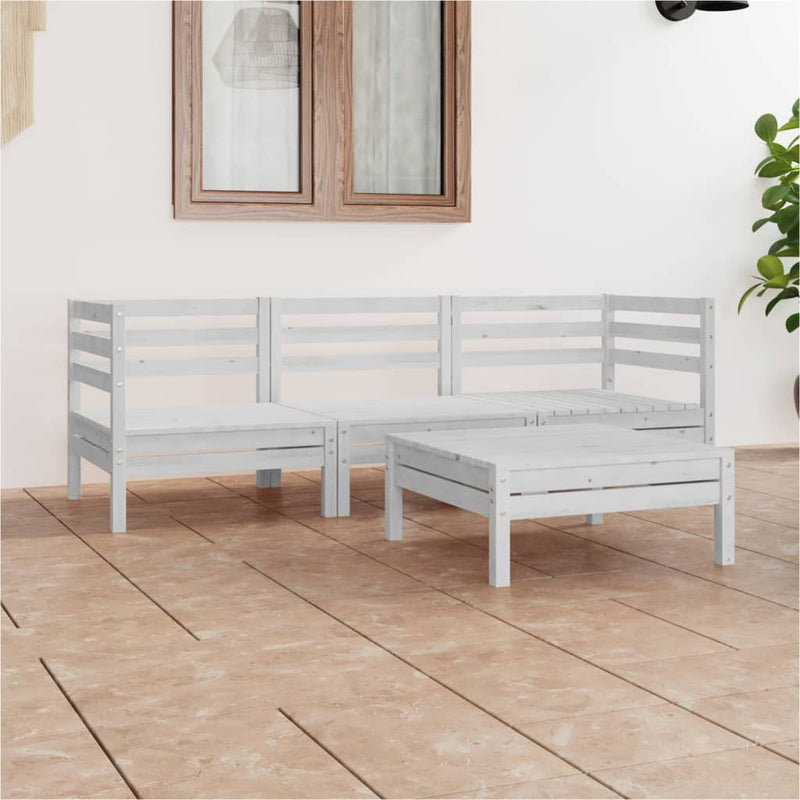 4 Piece Garden Lounge Set White Solid Pinewood