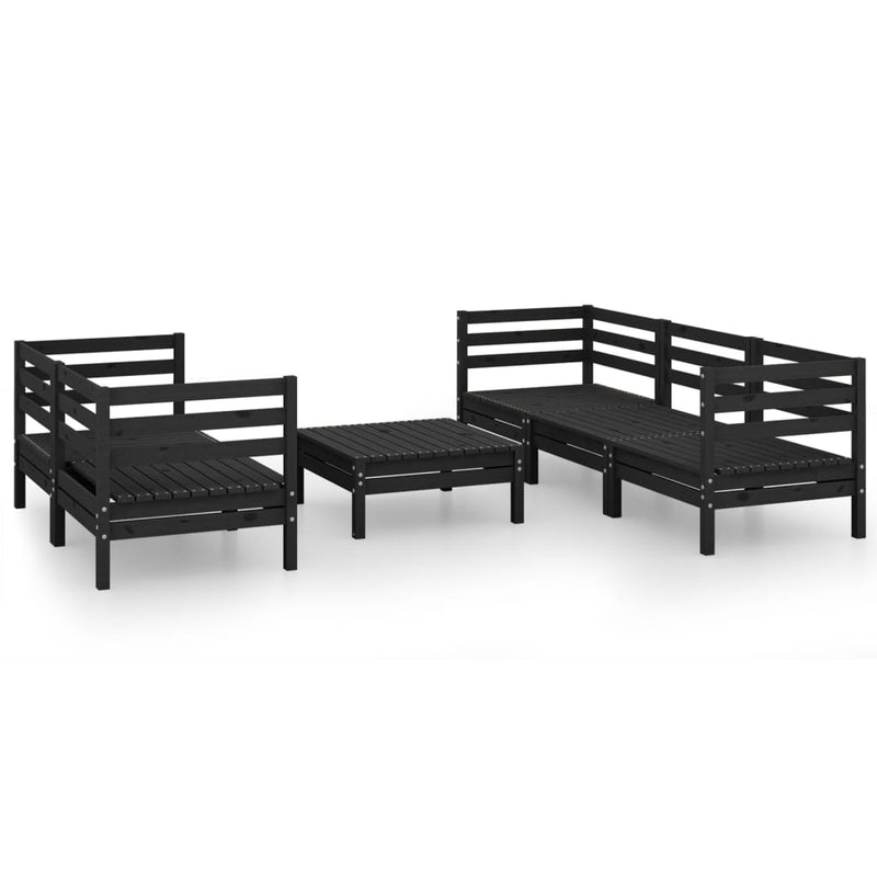 6 Piece Garden Lounge Set Black Solid Pinewood