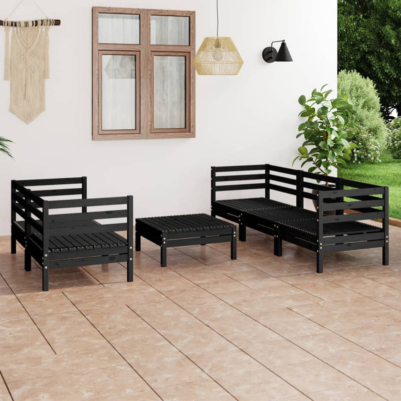 6 Piece Garden Lounge Set Black Solid Pinewood