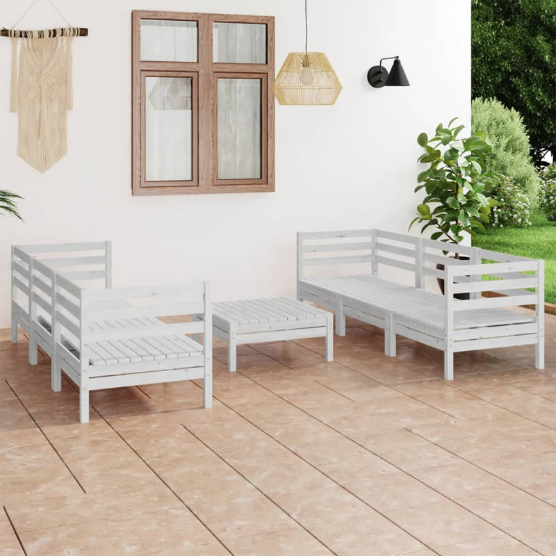 7 Piece Garden Lounge Set White Solid Pinewood