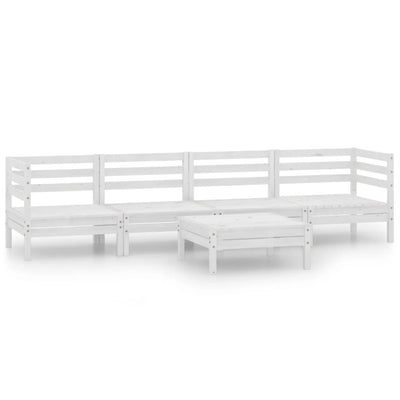 5 Piece Garden Lounge Set White Solid Pinewood