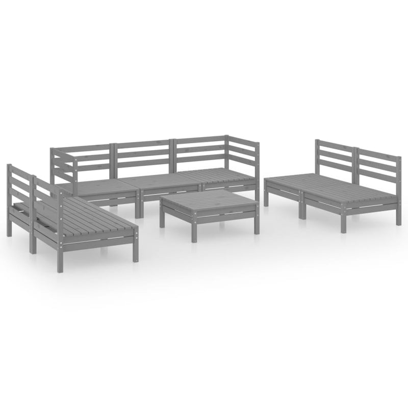 8 Piece Garden Lounge Set Grey Solid Pinewood