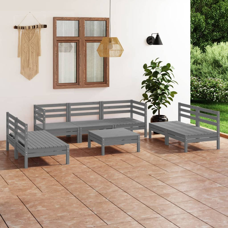 8 Piece Garden Lounge Set Grey Solid Pinewood