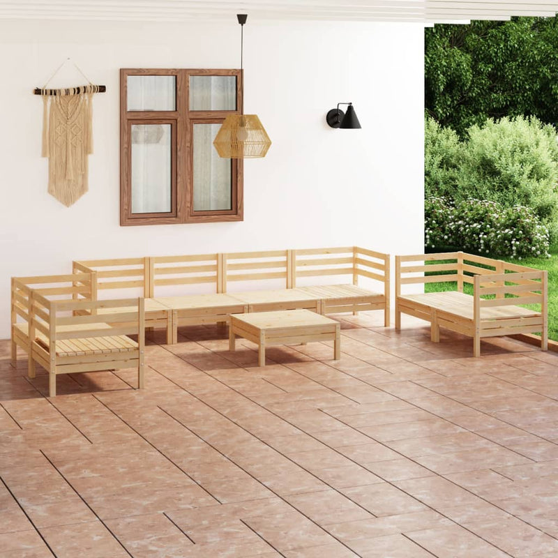 9 Piece Garden Lounge Set Solid Pinewood