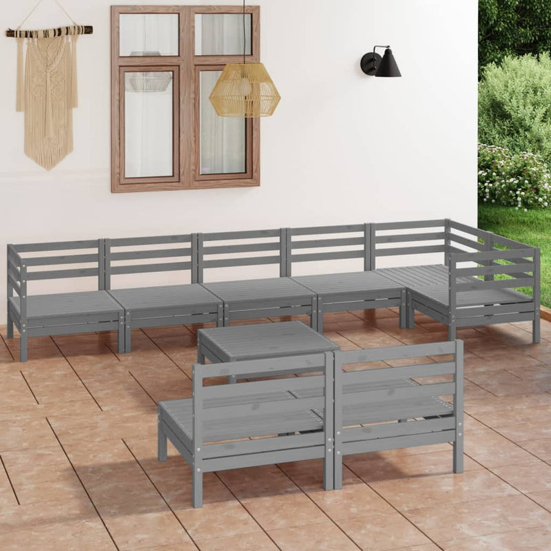 9 Piece Garden Lounge Set Solid Pinewood Grey