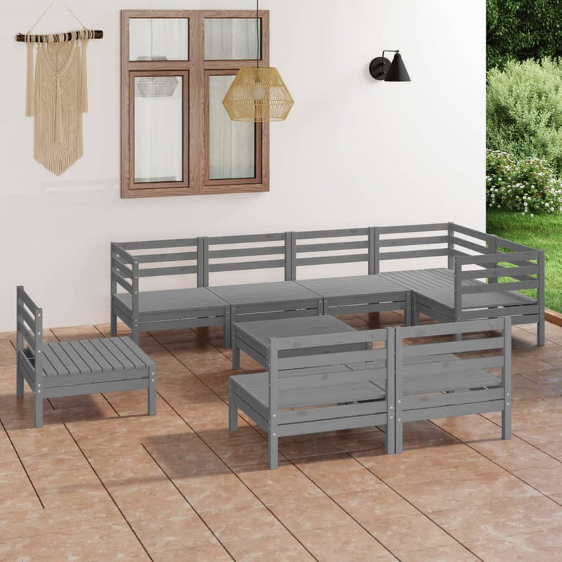 9 Piece Garden Lounge Set Solid Wood Pine Grey