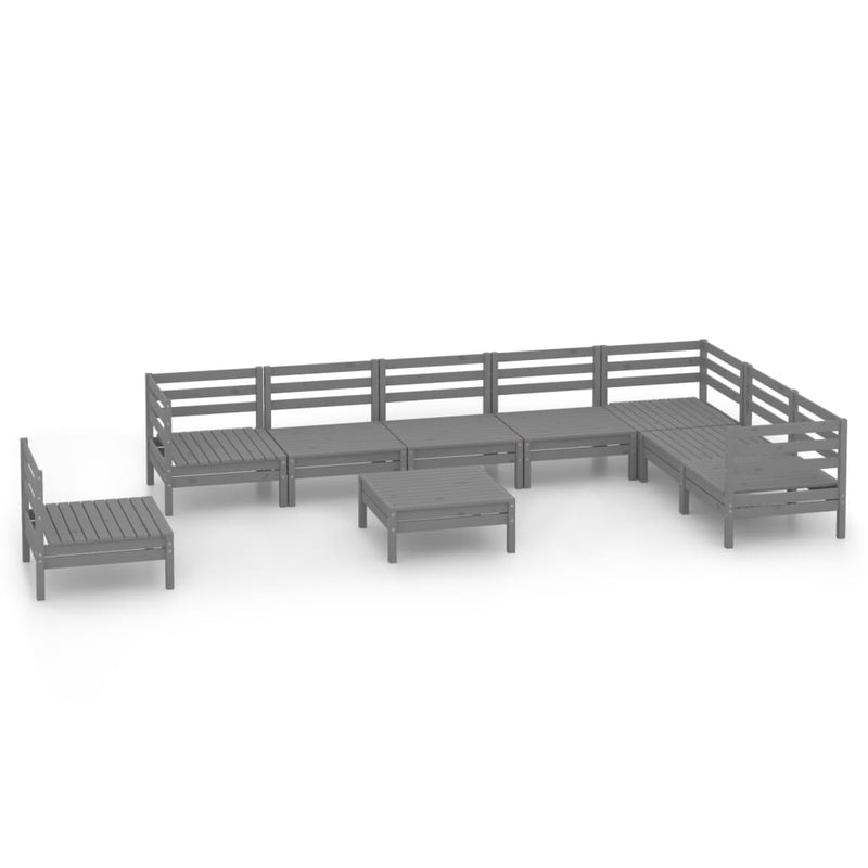 9 Piece Garden Lounge Set Solid Wood Pine Grey