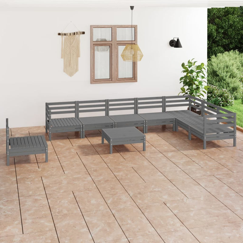 9 Piece Garden Lounge Set Solid Wood Pine Grey