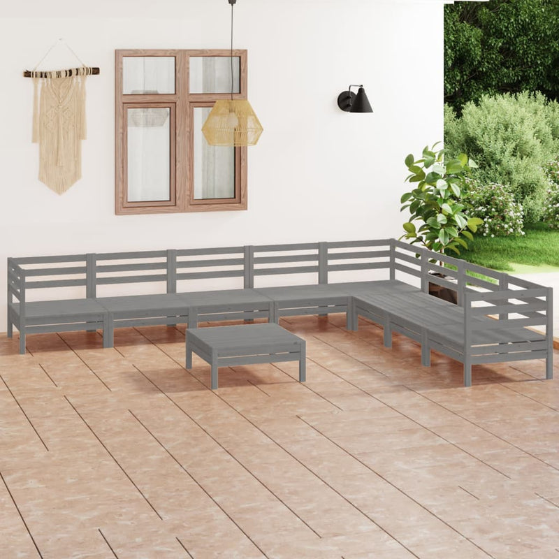 9 Piece Garden Lounge Set Solid Wood Pine Grey