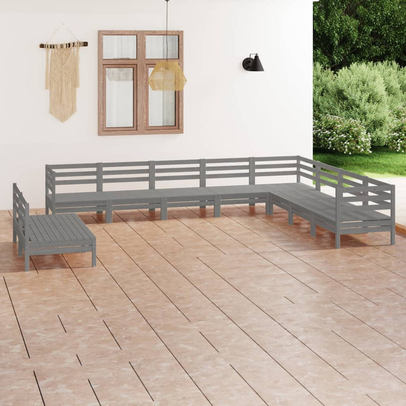 10 Piece Garden Lounge Set Solid Wood Pine Grey