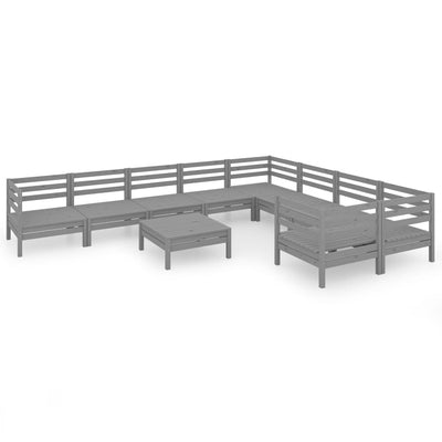 10 Piece Garden Lounge Set Grey Solid Wood Pine