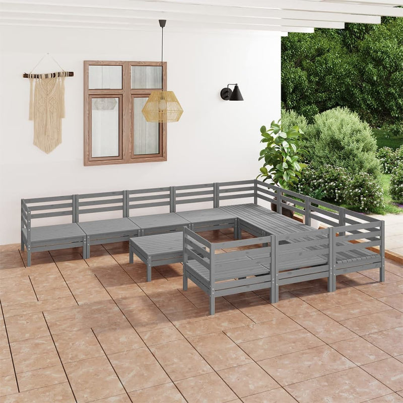 11 Piece Garden Lounge Set Grey Solid Wood Pine