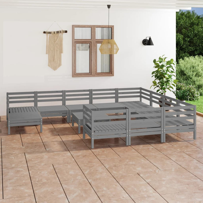 12 Piece Garden Lounge Set Grey Solid Wood Pine