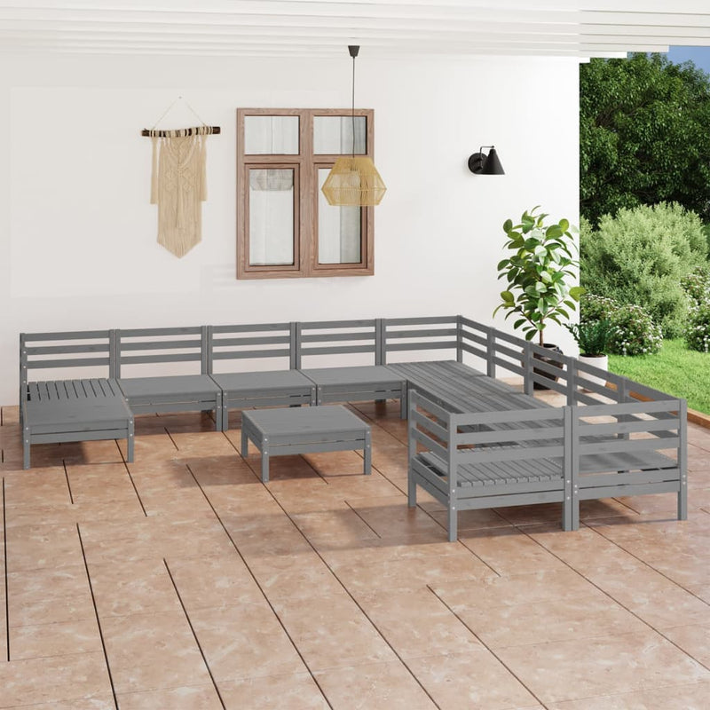 12 Piece Garden Lounge Set Grey Solid Wood Pine