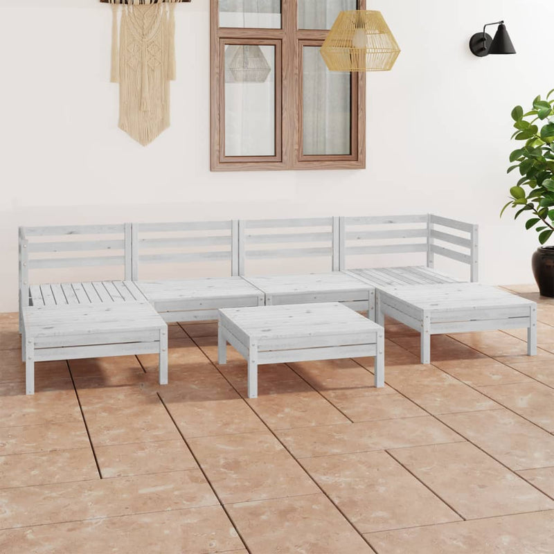 7 Piece Garden Lounge Set White Solid Wood Pine