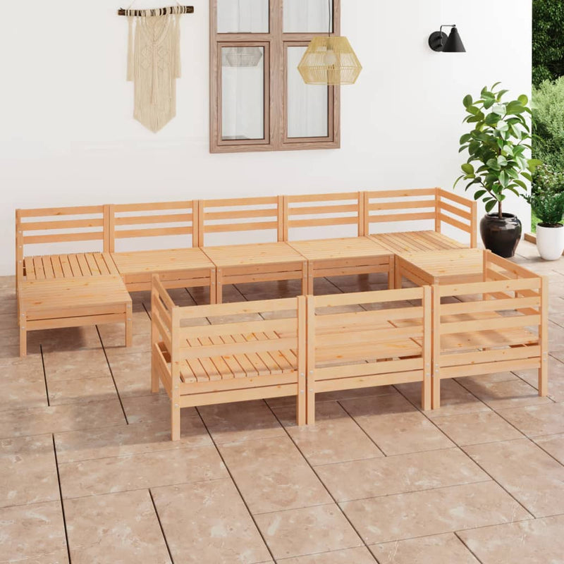 10 Piece Garden Lounge Set Solid Wood Pine