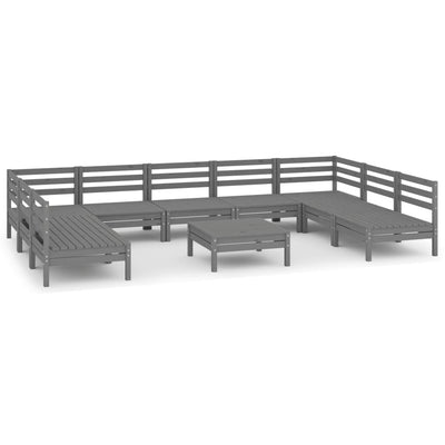 10 Piece Garden Lounge Set Grey Solid Wood Pine