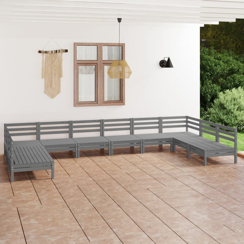 Conjunto de salón de jardín de 10 piezas de madera maciza de pino gris