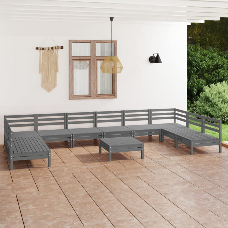 Conjunto de salón de jardín de 11 piezas de madera maciza de pino gris