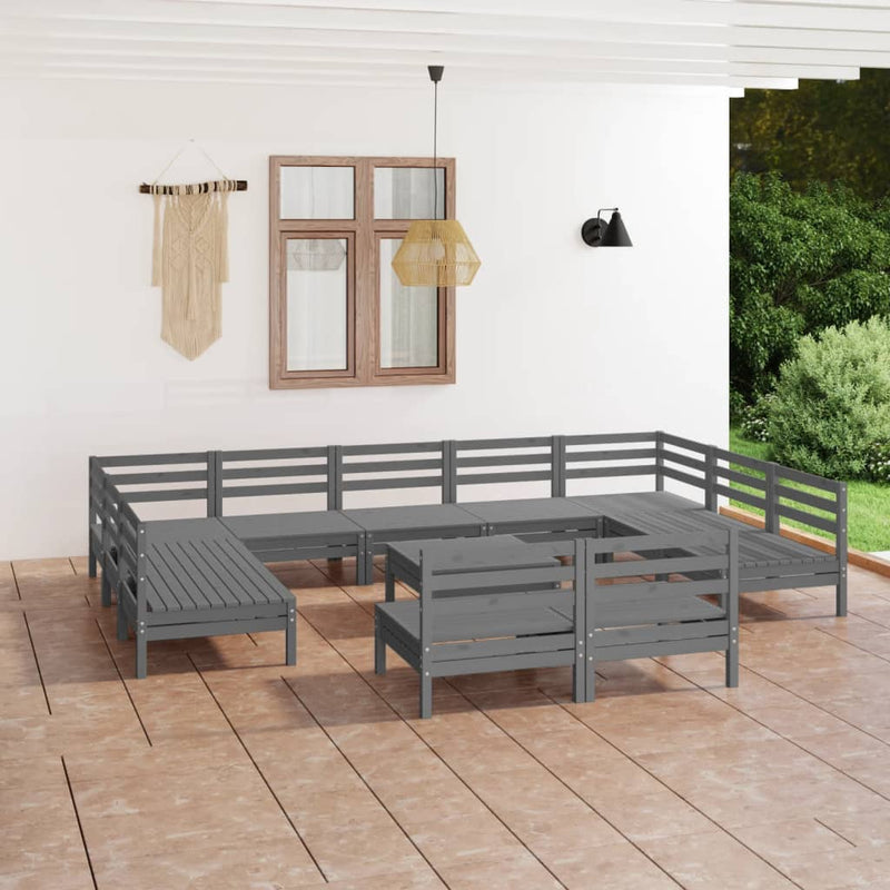 12 Piece Garden Lounge Set Grey Solid Wood Pine