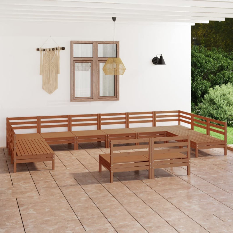 Conjunto de salón de jardín de 12 piezas de madera maciza de pino color marrón miel