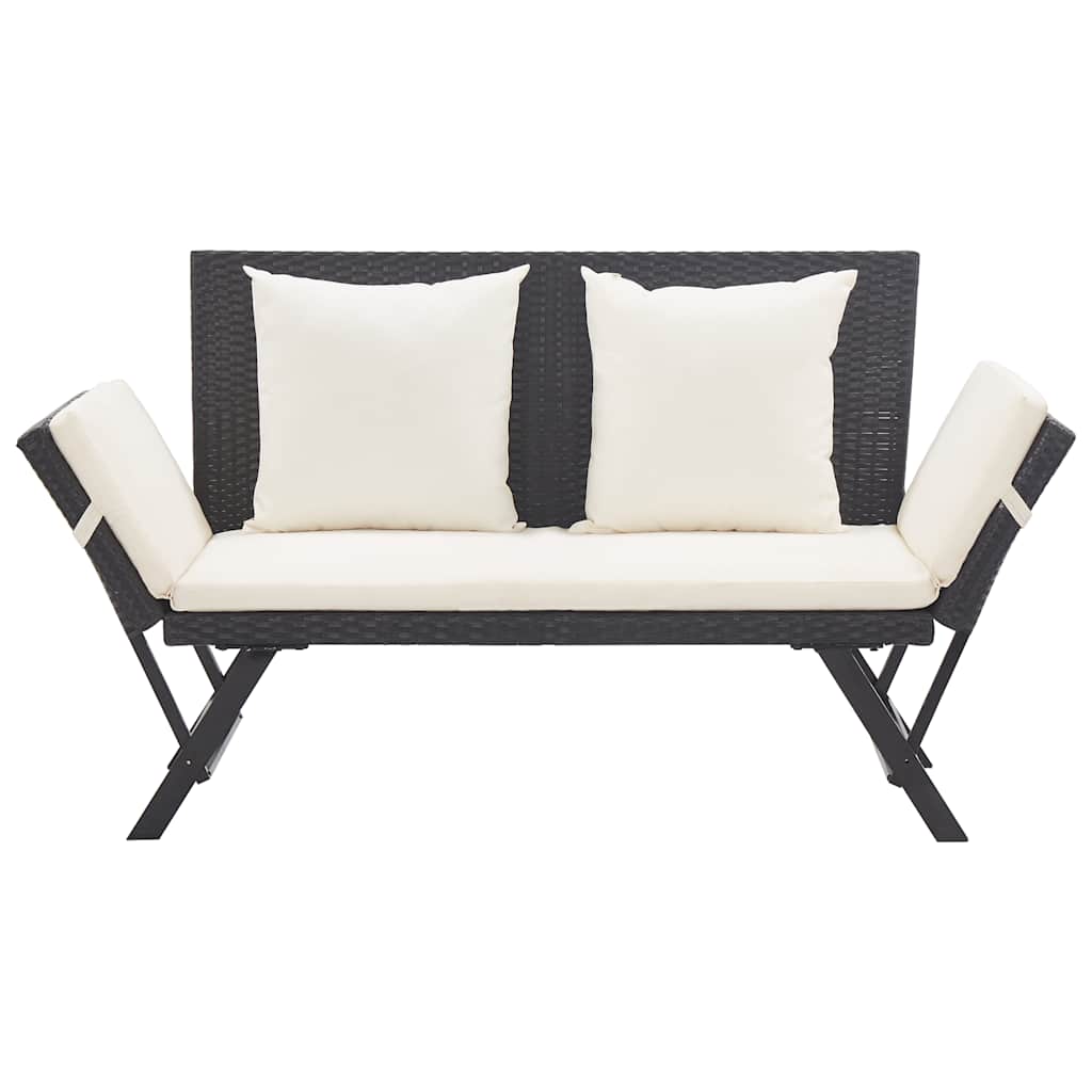 vidaXL Garden Bench with Cushions Black 176 cm Poly Rattan 3