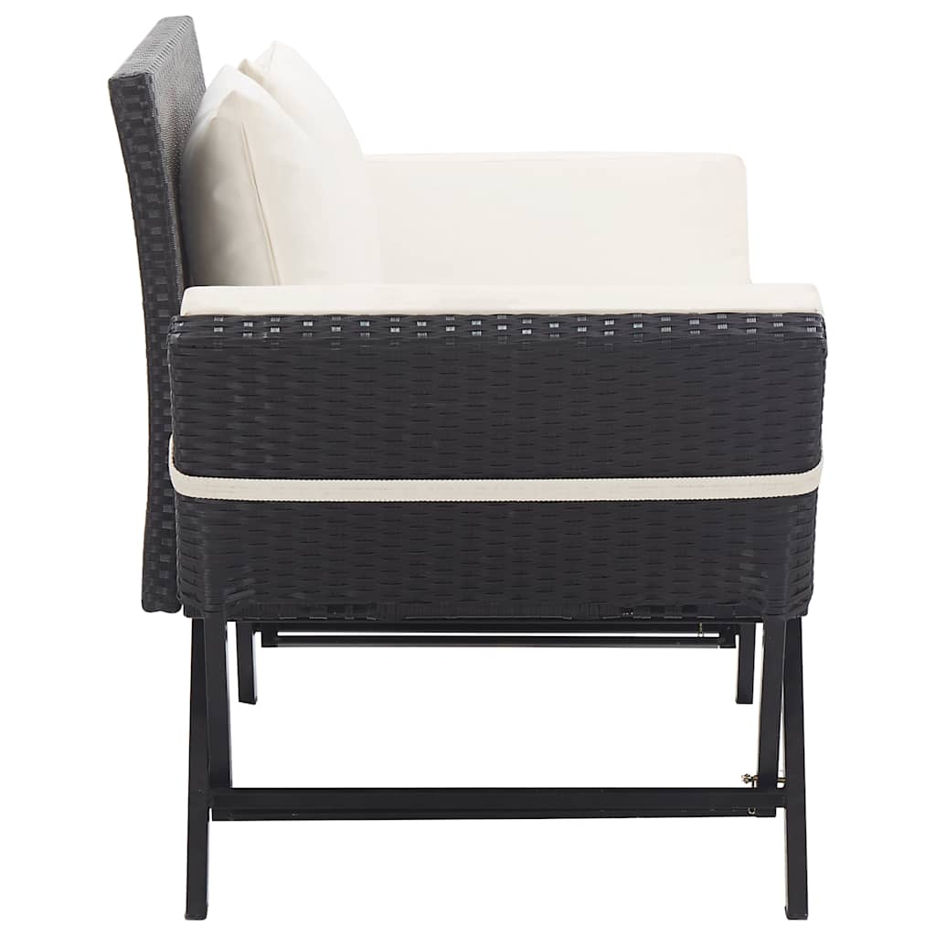 vidaXL Garden Bench with Cushions Black 176 cm Poly Rattan 4