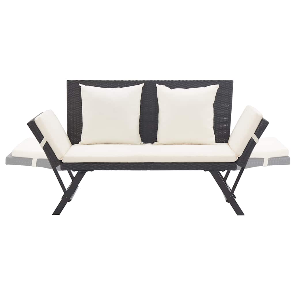 vidaXL Garden Bench with Cushions Black 176 cm Poly Rattan 6