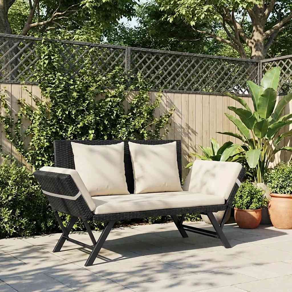 vidaXL Garden Bench with Cushions Black 176 cm Poly Rattan 1